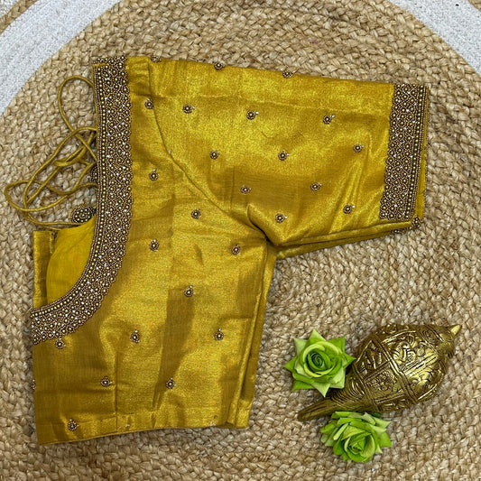 36” Small size Aari Worked Sari Blouse Indian Saree Gold B319