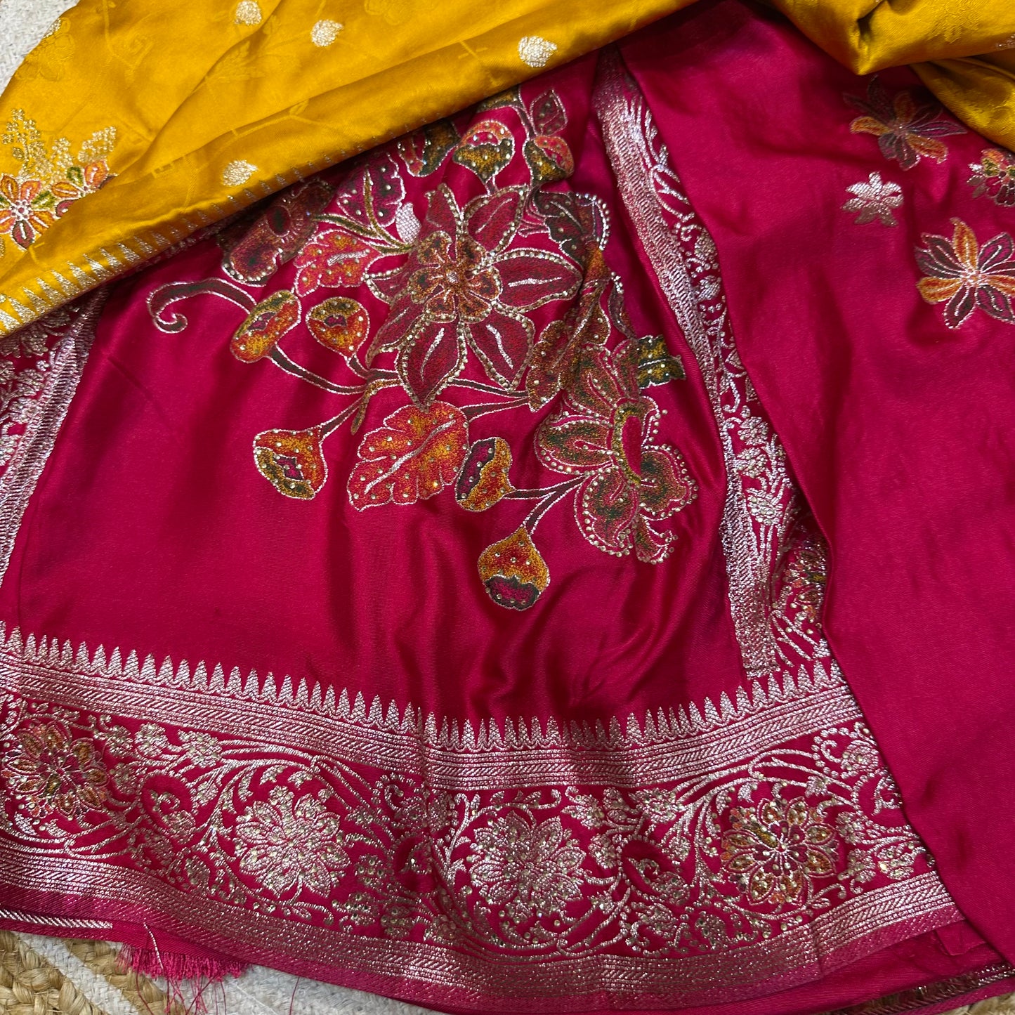 Blue Pink Sari Indian Fancy Stonework Party wear Silk Saree S145