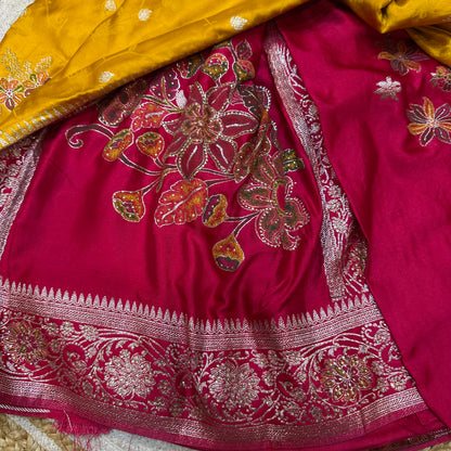 Blue Pink Sari Indian Fancy Stonework Party wear Silk Saree S145