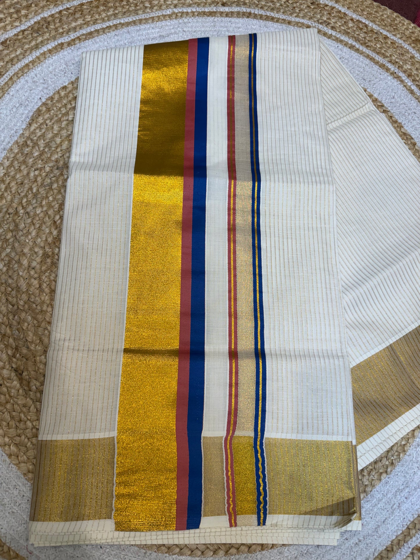 Kerala Vishu Sari Indian hand Printed Kasavu Onam Saree C21 Col 9