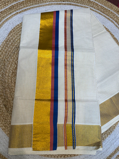 Kerala Vishu Sari Indian hand Printed Kasavu Onam Saree C21 Col 9