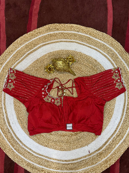 40” Size 10 Aari Worked Sari Blouse Indian Saree Top Silk Red B86