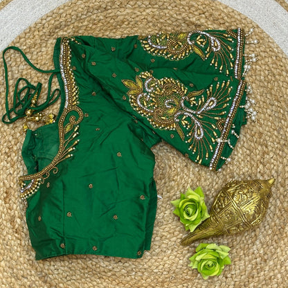 36” Small size Aari Worked Sari Blouse Indian Saree Royal Green B213