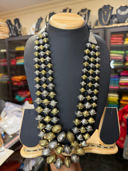 Handmade Two-Tone Beaded 3 layer Necklace Indian Oxidized Tribal Jewelry N87