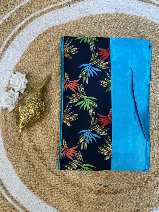 Fancy Party wear Satin Sari Indian Casual Blue Saree S95