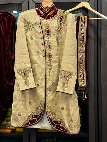 38” Medium size Men’s Kurta Indian Gold & Maroon Sherwani Bollywood outfit M12