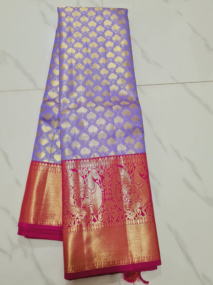 Bridal Tissue Kanchipuram Pure Silk Saree Purple & Pink Kanjivaram Sari| SPK148