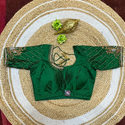 34” XSmall size Aari Worked Sari Blouse Indian Saree Top Green B269