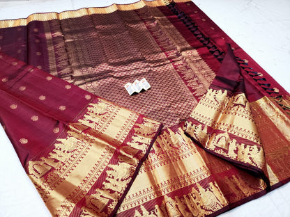 Kanchipuram Pure Silk Saree Maroon Kanjivaram Sari| SPK078