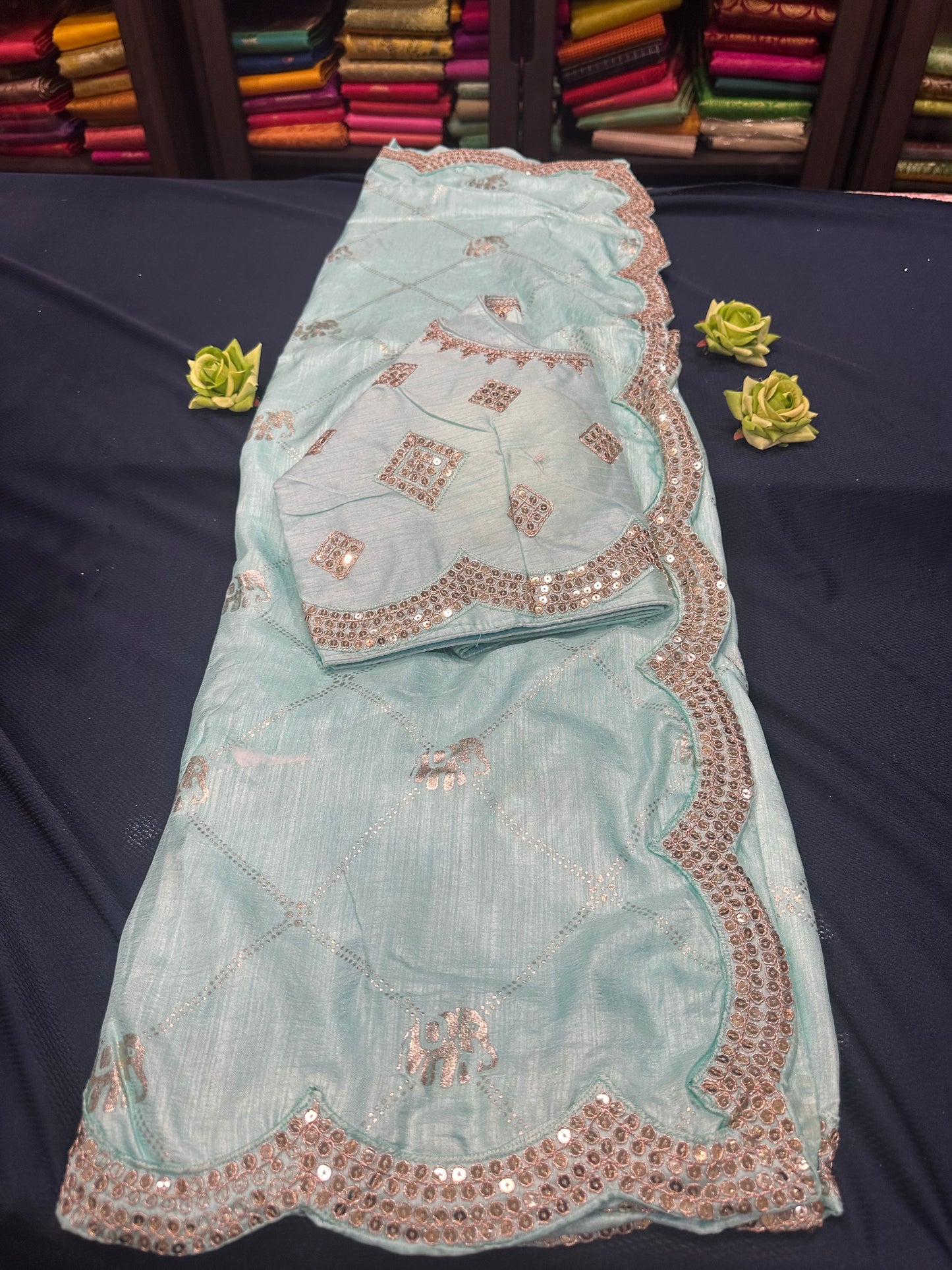 Sky Blue Fancy Party wear Sari Indian Saree Blouse Combo S87