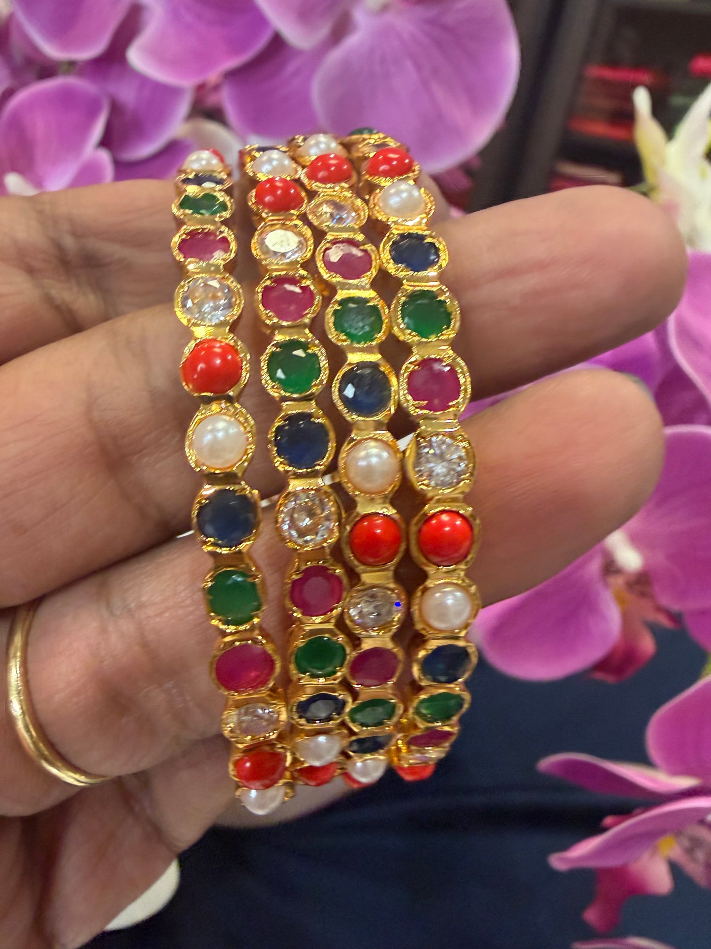 Indian Navaratna Impon Bangles Set of 4 Multi Stones B10