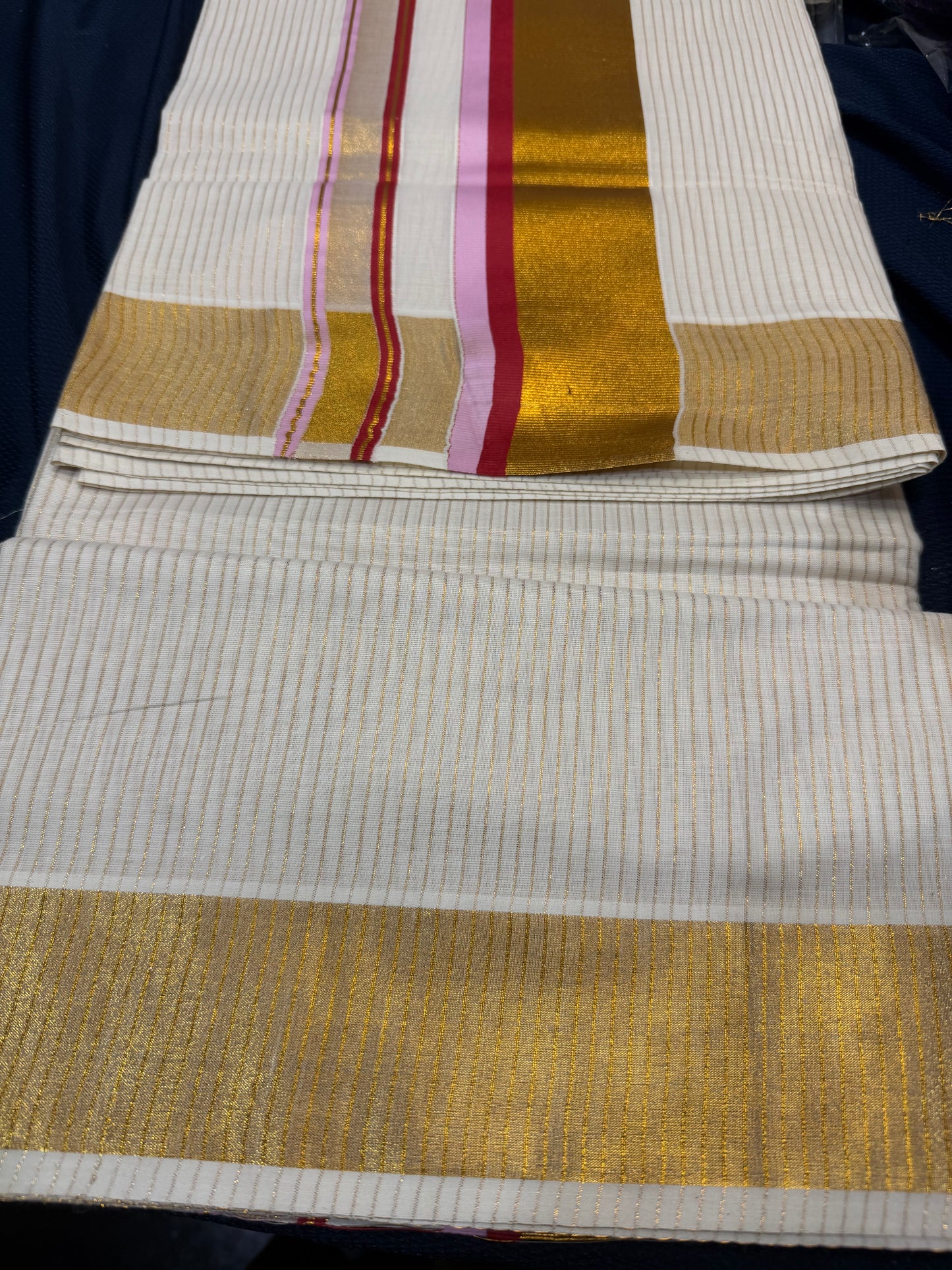 Kerala Vishu Sari Indian hand Printed Kasavu Onam Saree C21 Col 8