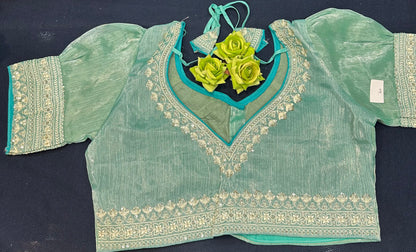 Teal Sari Blouse Indian Saree Top Worked Choli B425