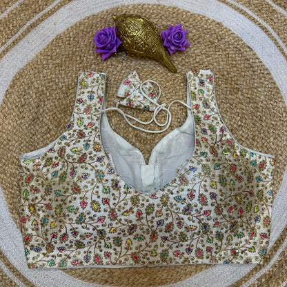 42” with margin up to 48” Size 12 Cream Sari Blouse Indian Saree Top B410