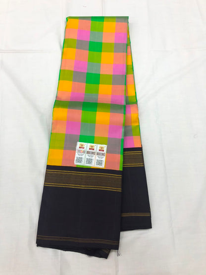 Vintage Kanchipuram Pure Silk Saree Indian Checkered Kanjivaram Sari SPK326