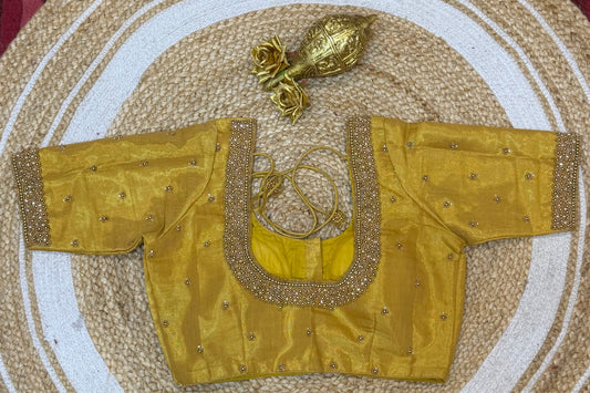 38” M Size 8 Aari Sari Blouse Indian Saree Top Mustard Yellow B281