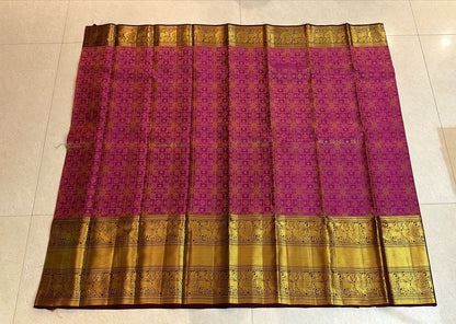 1g Gold Kanchipuram Pure Silk Saree Pink Maroon Kanjivaram Sari| SPK