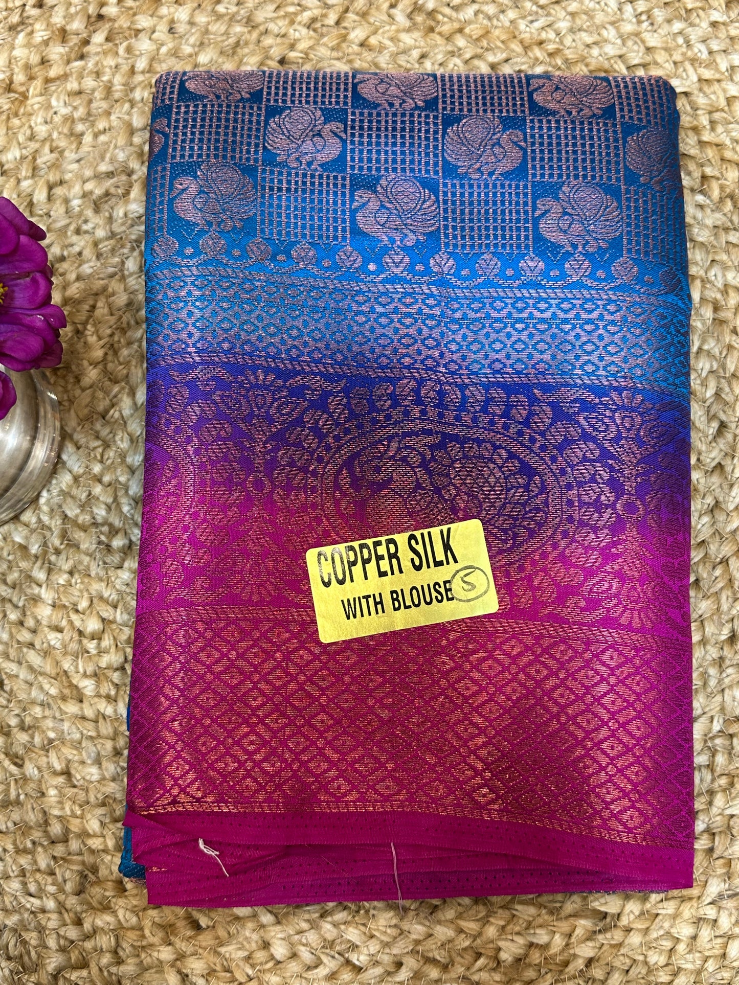 Bangalore Silk Sari Indian Fancy Saree Blue & Pink S69