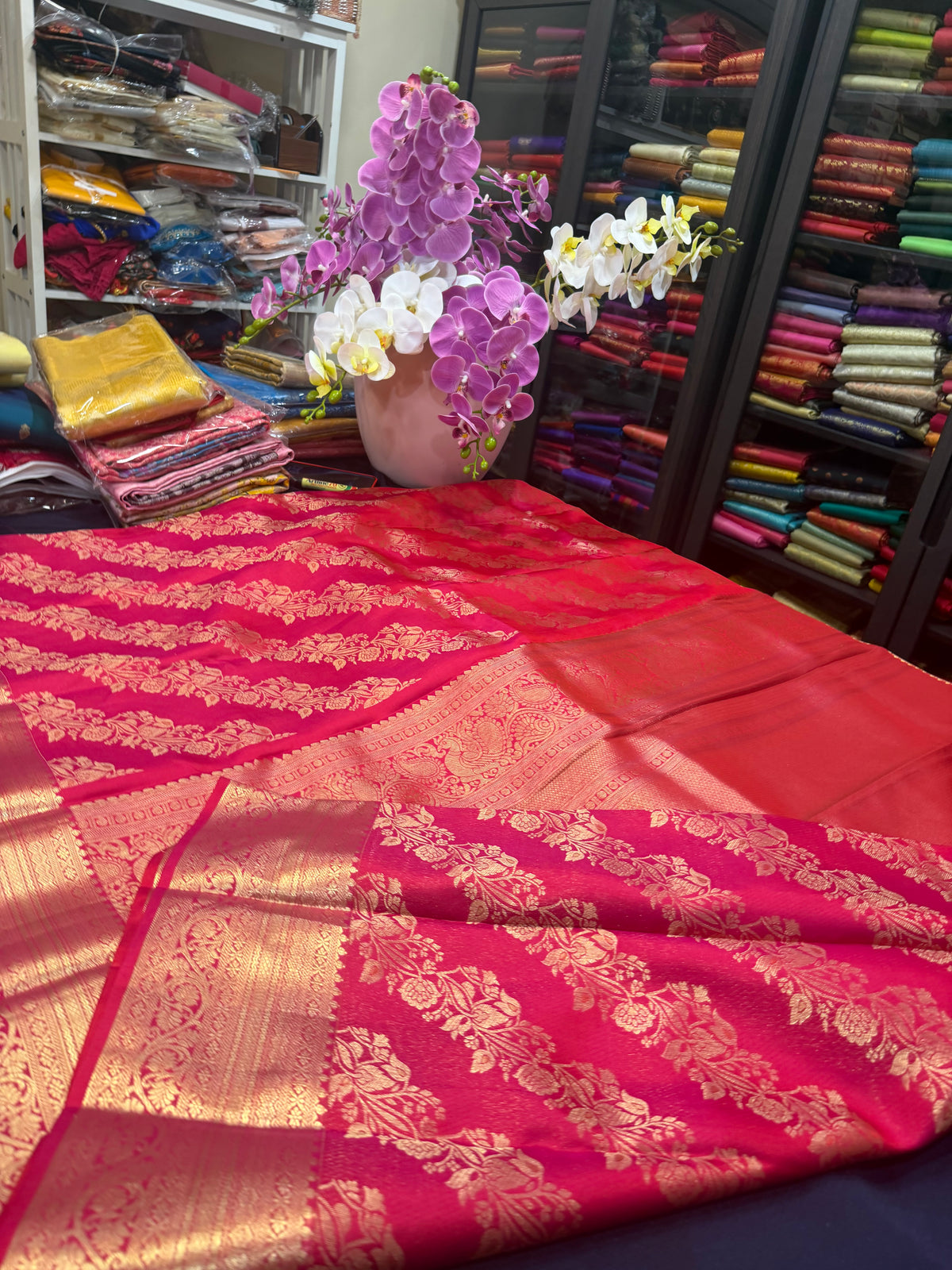 Kanchipuram Pure Silk Saree Bridal Reddish Pink Kanjivaram Sari SPK481
