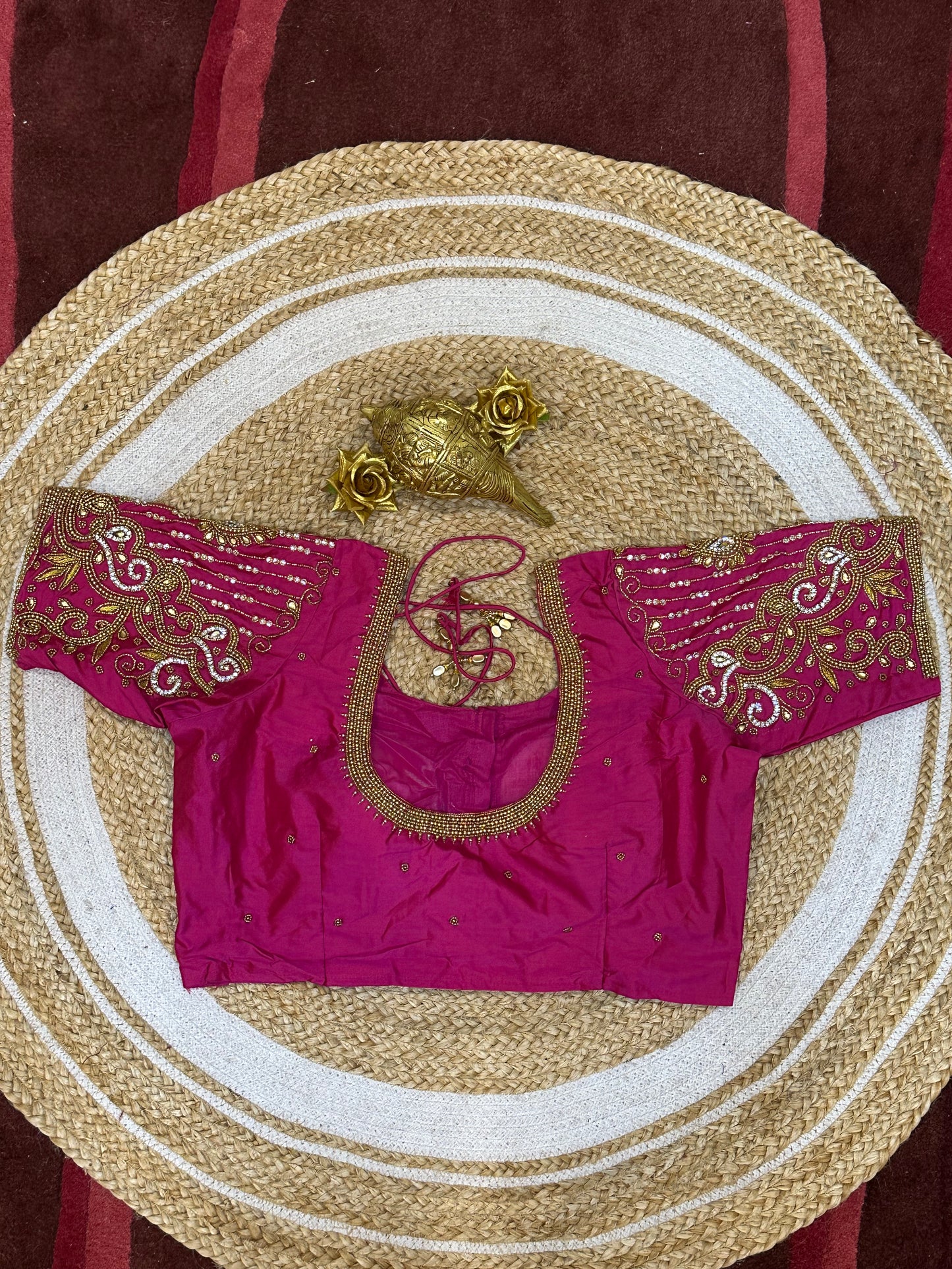 40” Size 10 Aari Worked Sari Blouse Indian Saree Top Silk Pink B84