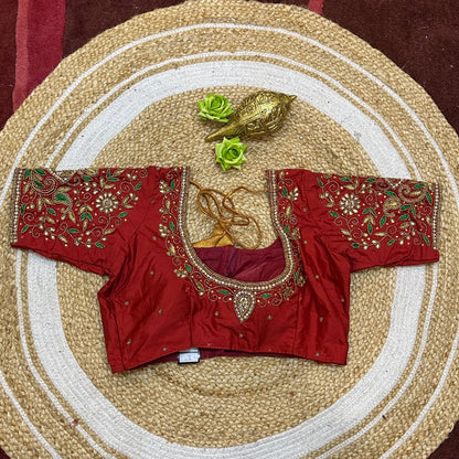 38” M Size 8 Aari Worked Sari Blouse Indian Saree Top Red B301