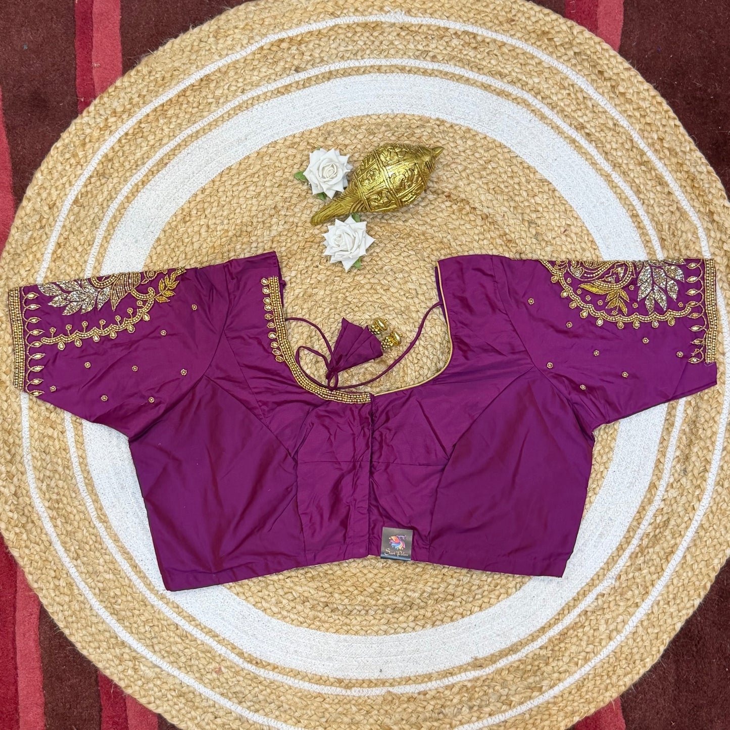 46” Size 16 Aari Worked Sari Blouse Indian Saree Top Silk Dark Purple B224