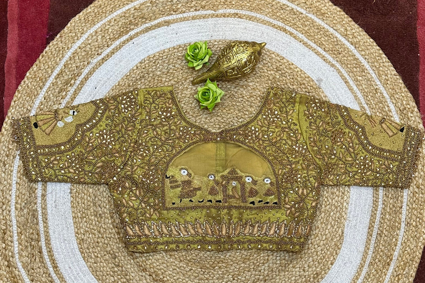 38” M Size 8 Aari Worked Sari Blouse Indian Saree Top Gold B278