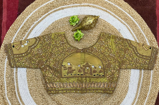 38” M Size 8 Aari Worked Sari Blouse Indian Saree Top Gold B278