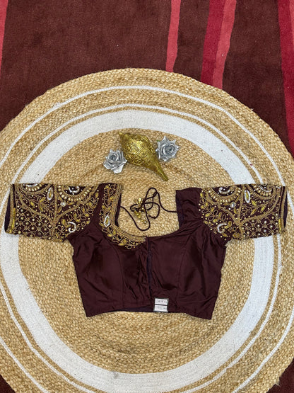 34” XS Aari Worked Sari Blouse Indian Saree Top Silk Burgundy B111