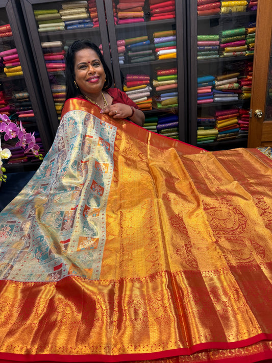 Bridal Tissue Kanchipuram Pure Silk Saree Kanjivaram Sari SPK467