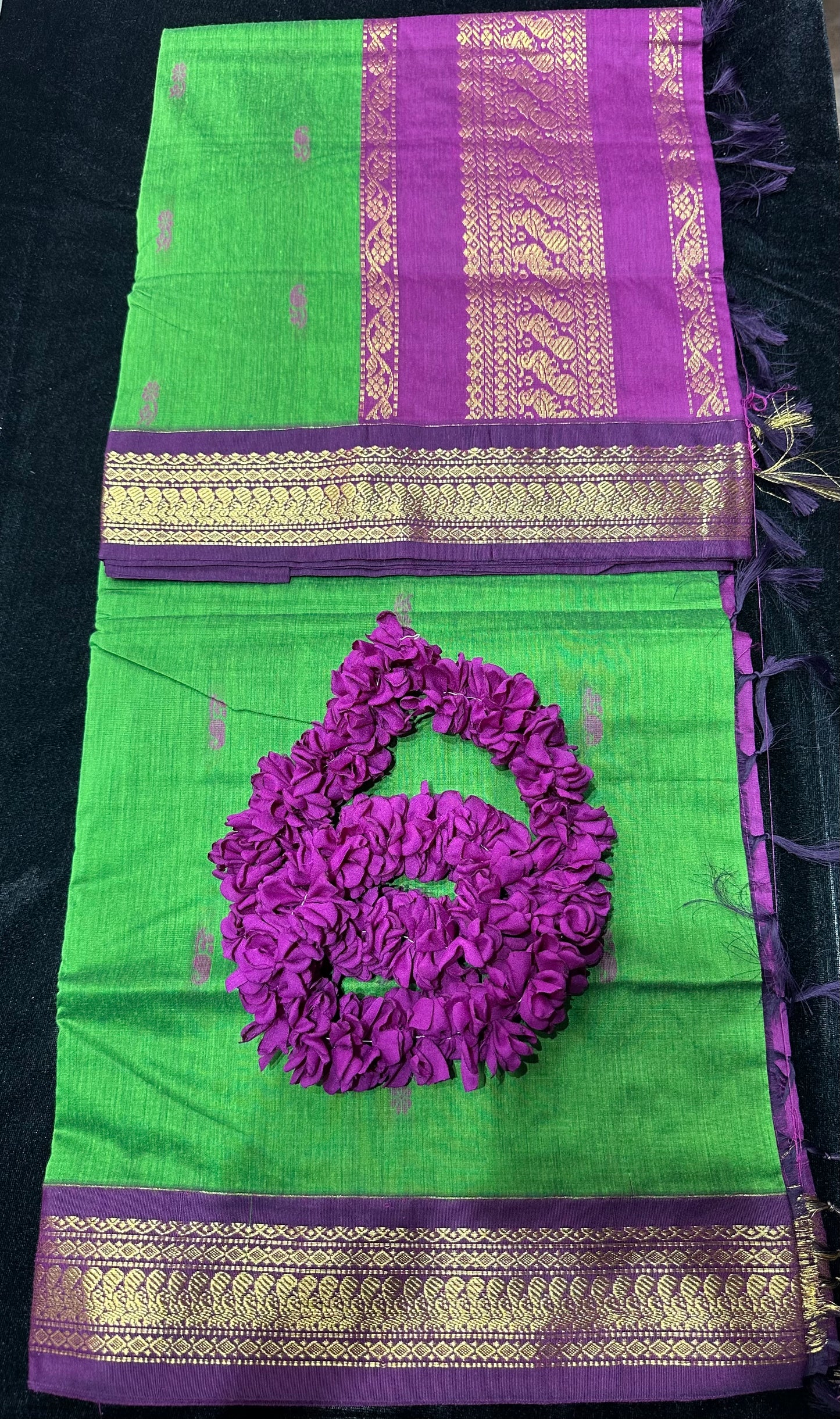 Kalyani Silk Cotton Sari Indian Saree Green & Purple S50