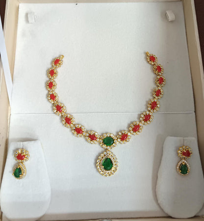 Indian Bridal Necklace & Earrings Jewellery Set Brass with Coral stone N55