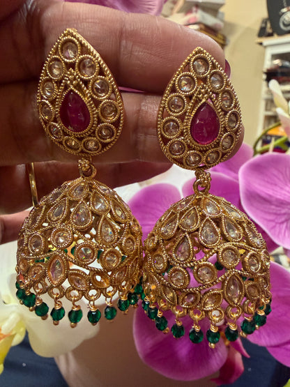 Golden Multi Jumka Jhumka Indian Brass Earrings Jimikki Kammal Indian Jewellery E29