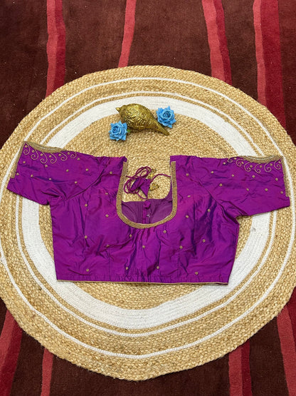 46” Size 16 Aari Worked Sari Blouse Indian Saree Top Silk Magenta B190