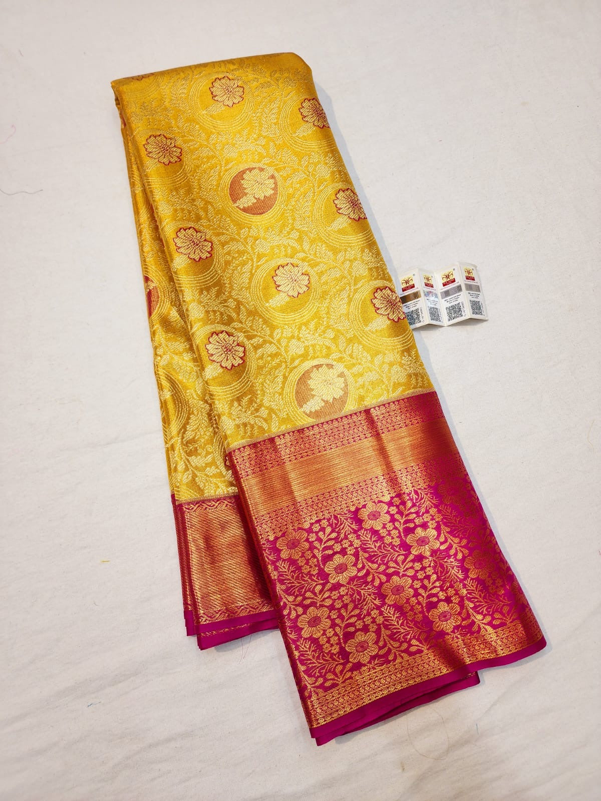 Kanchipuram Pure Silk Saree Bridal Yellow Kanjivaram Sari SPK243
