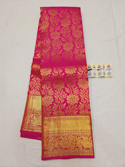 Bridal Kanchipuram Pure Silk Saree Pink & Gold Kanjivaram Sari| SPK118