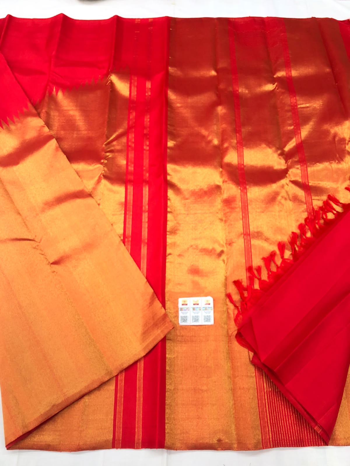 Raising Border Kanchipuram Pure Silk Saree Red Indian Kanjivaram Sari| SPK327