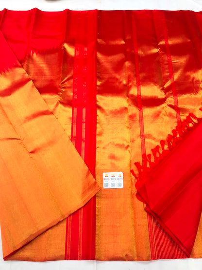 Raising Border Kanchipuram Pure Silk Saree Red Indian Kanjivaram Sari| SPK327