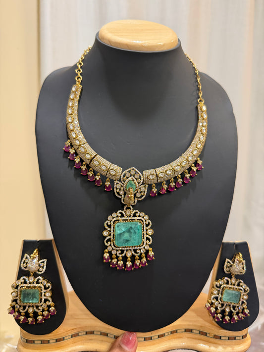Premium Quality Indian Brass Necklace & Earrings Jewellery Set N83
