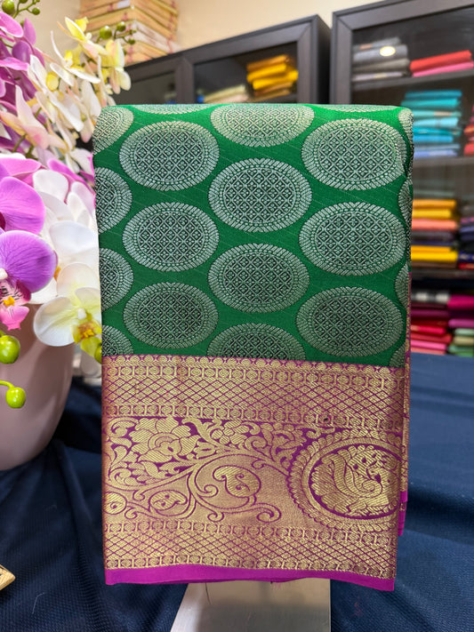 Kanchipuram Pure Silk Saree Green Bridal Kanjivaram Sari| SPK095