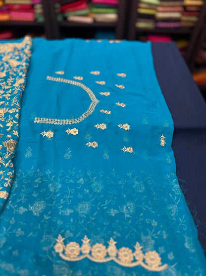 Blue Fancy Party wear Georgette Sari Indian Pearl Saree S44