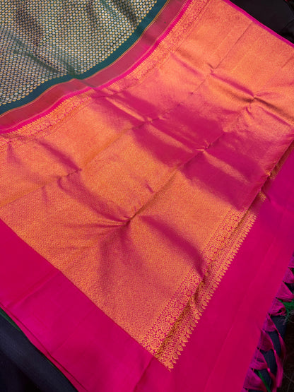 Kanchipuram Pure Silk handloom Saree Indian Kanjivaram Green Sari SPK427