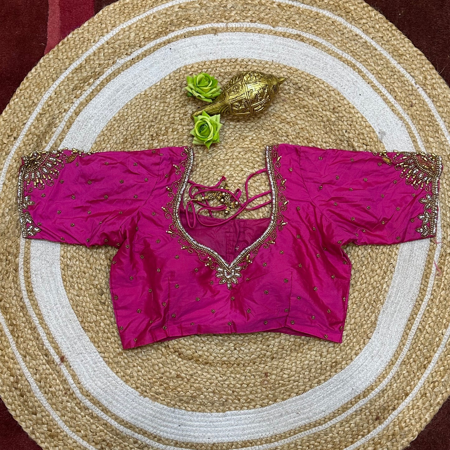 38” M Size 8 Aari Worked Sari Blouse Indian Saree Top Hot Pink B299