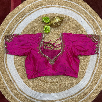 38” M Size 8 Aari Worked Sari Blouse Indian Saree Top Hot Pink B299