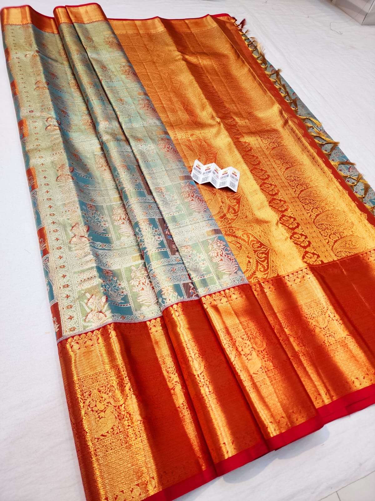 Kanchipuram Pure Silk Saree Bridal Blue Kanjivaram Sari SPK245