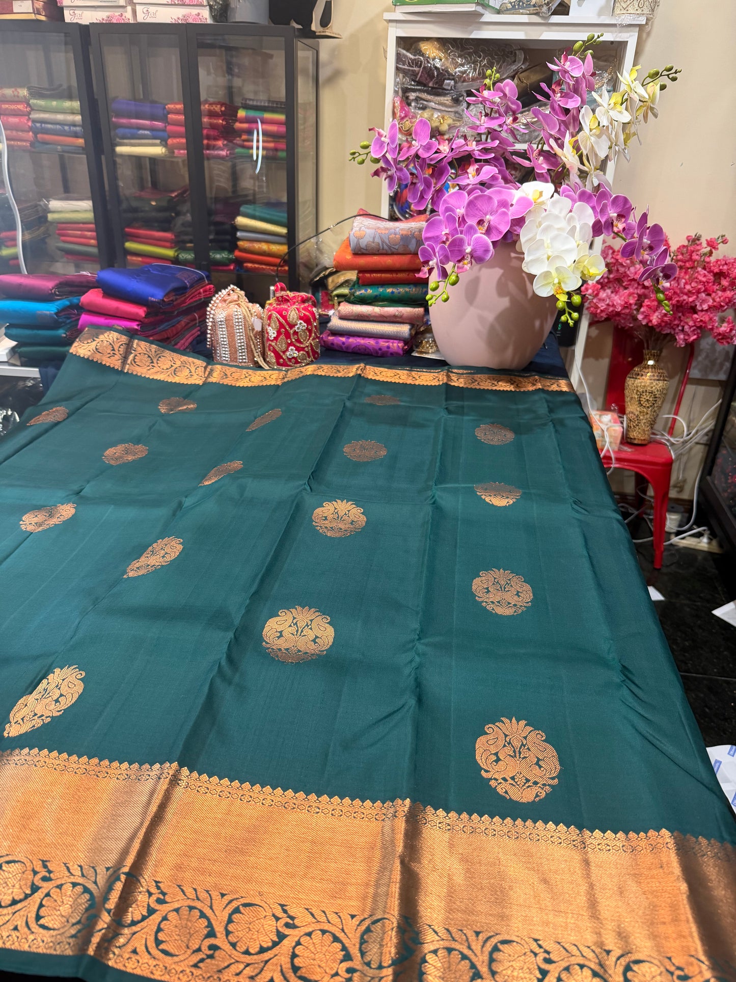 Kanchipuram Pure Silk Saree Green Kanjivaram Sari SPK230