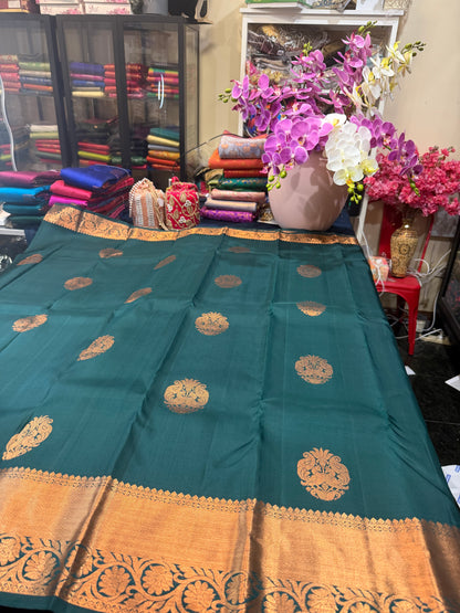 Kanchipuram Pure Silk Saree Green Kanjivaram Sari SPK230