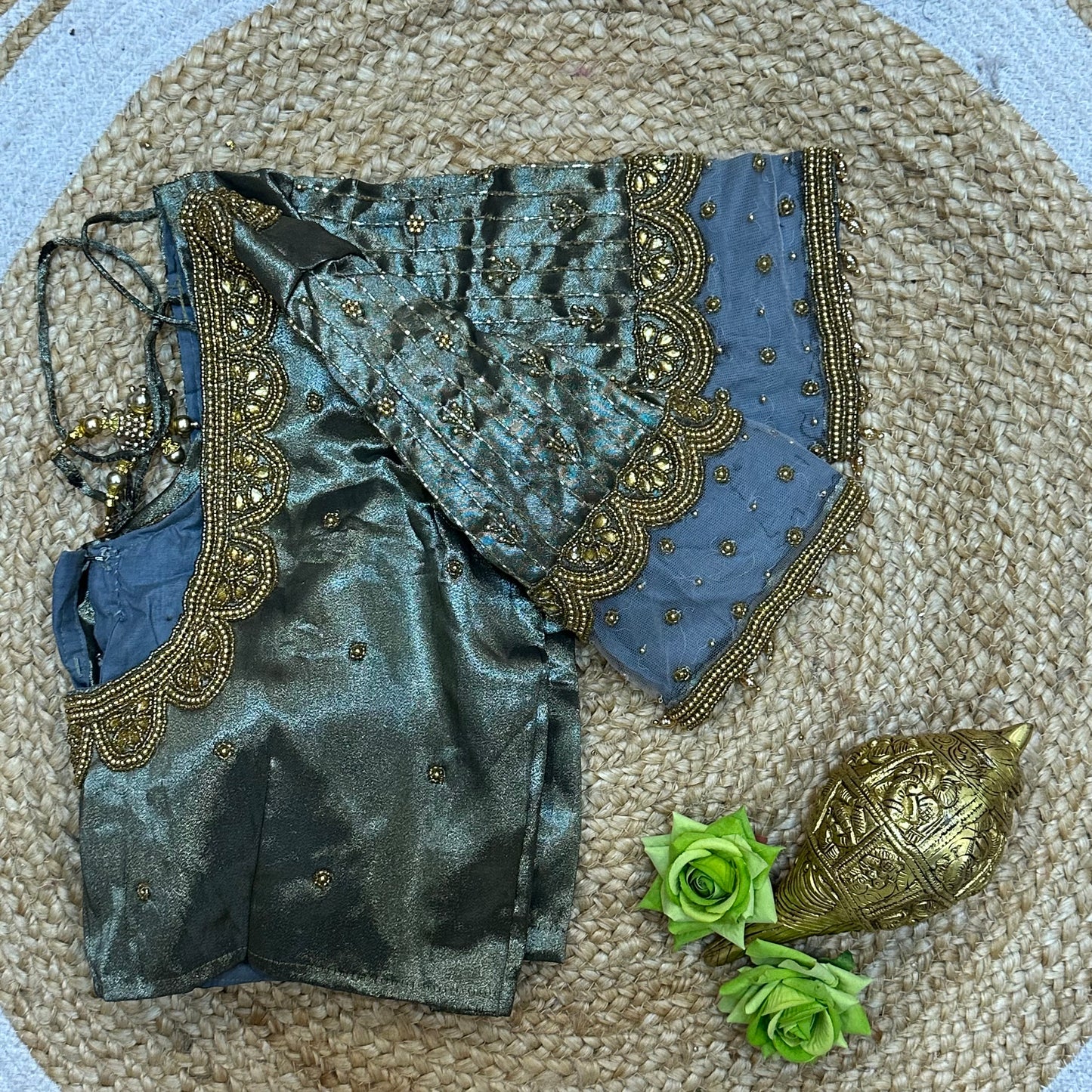 38” M Size 8 Aari Worked Sari Blouse Indian Saree Silver Grey B313