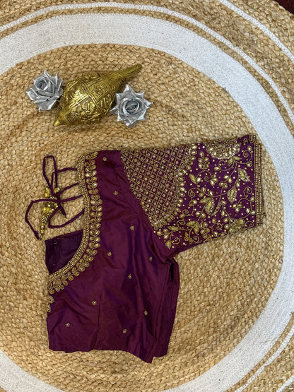 38” M Size 8 Aari Worked Sari Blouse Indian Saree Top Plum B174