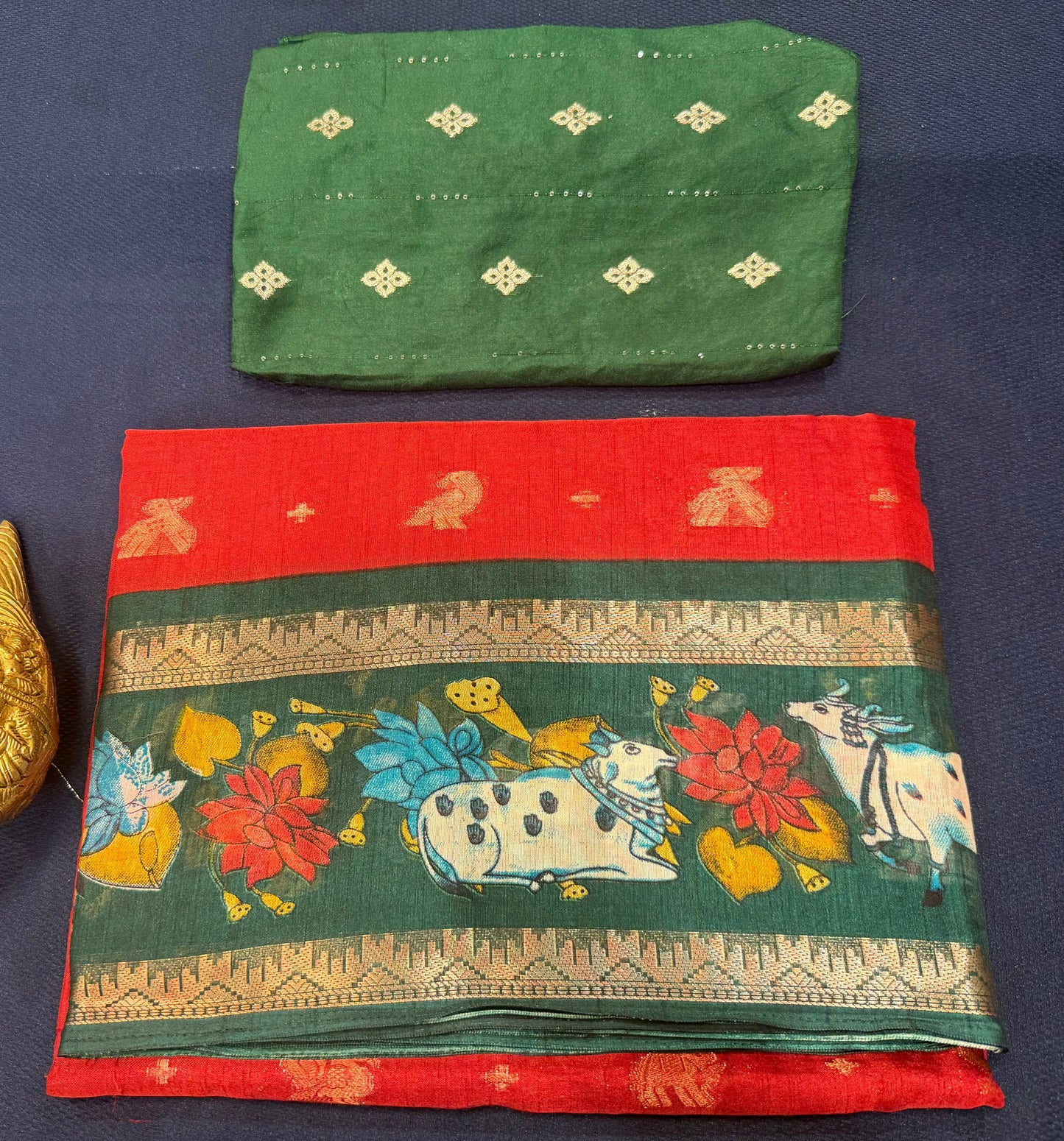 Blue Pichwai Silk Sari Indian Fancy Saree C4